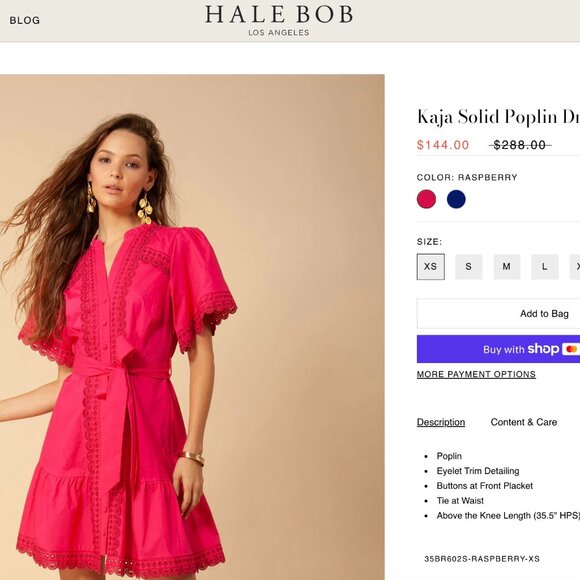 Hale Bob Solid Cotton Poplin Mini Fuchsia Dress XL (Kaja Solid Poplin Dress) - Picture 9 of 9